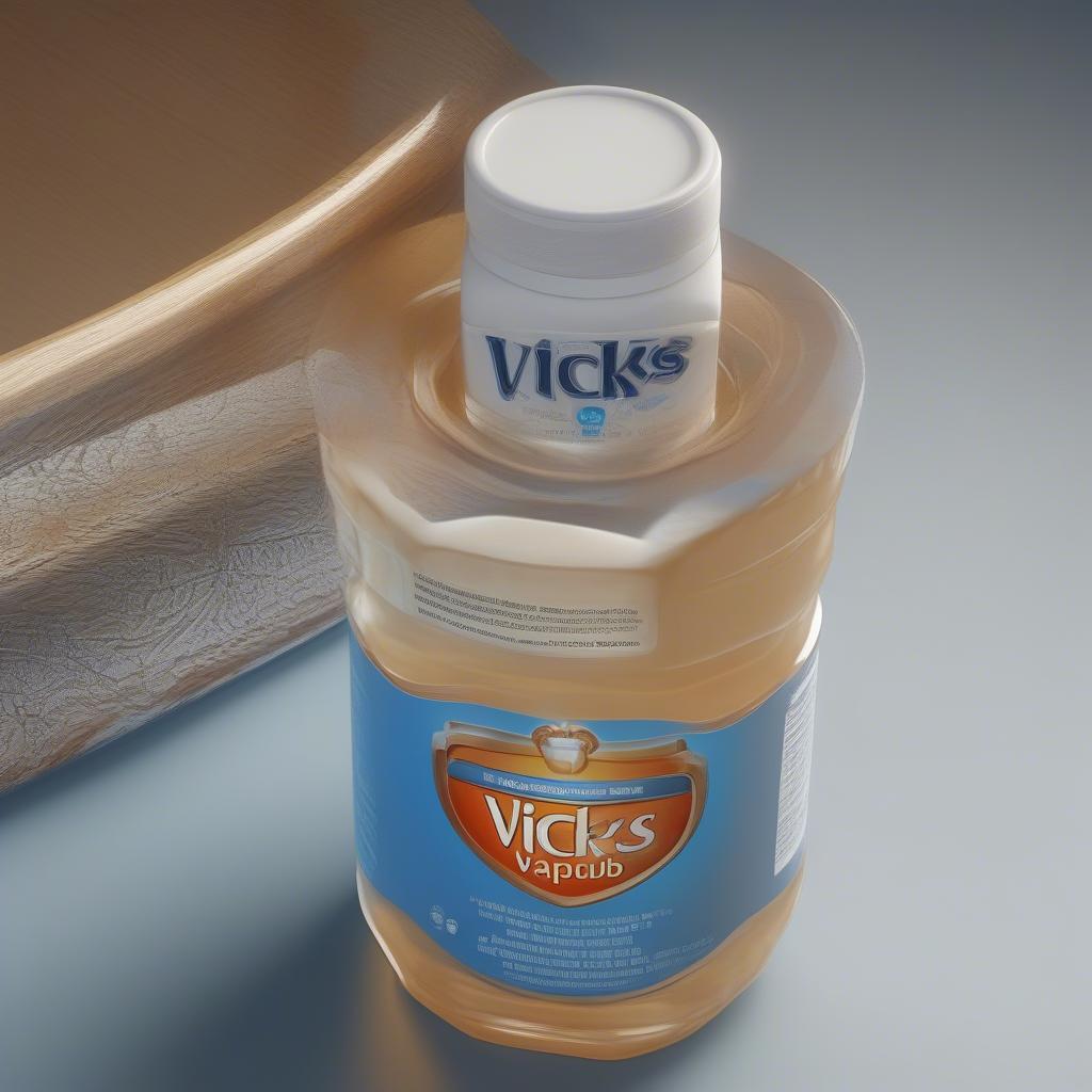 A large jar of Vicks VapoRub with a smaller container of Vicks placed inside it, positioned on a smooth surface with a light gradient background.