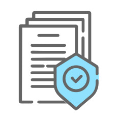 An illustration of stacked documents with a shield icon featuring a checkmark, symbolizing document security or protection.